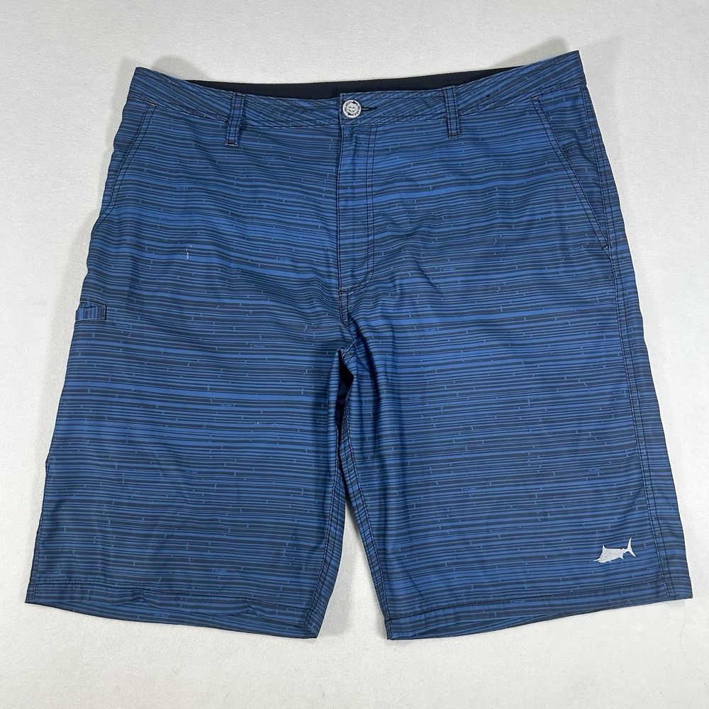 Pelagic‎ Mens Swim Trunks Board Shorts Size 38 Actual Is 40 Blue Black Striped
